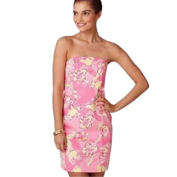 Lilly Pulitzer Dresses & Skirts - Lilly Pulitzer Franco Strapless Hotty Pink Daylily Tie Back Dress Size 6